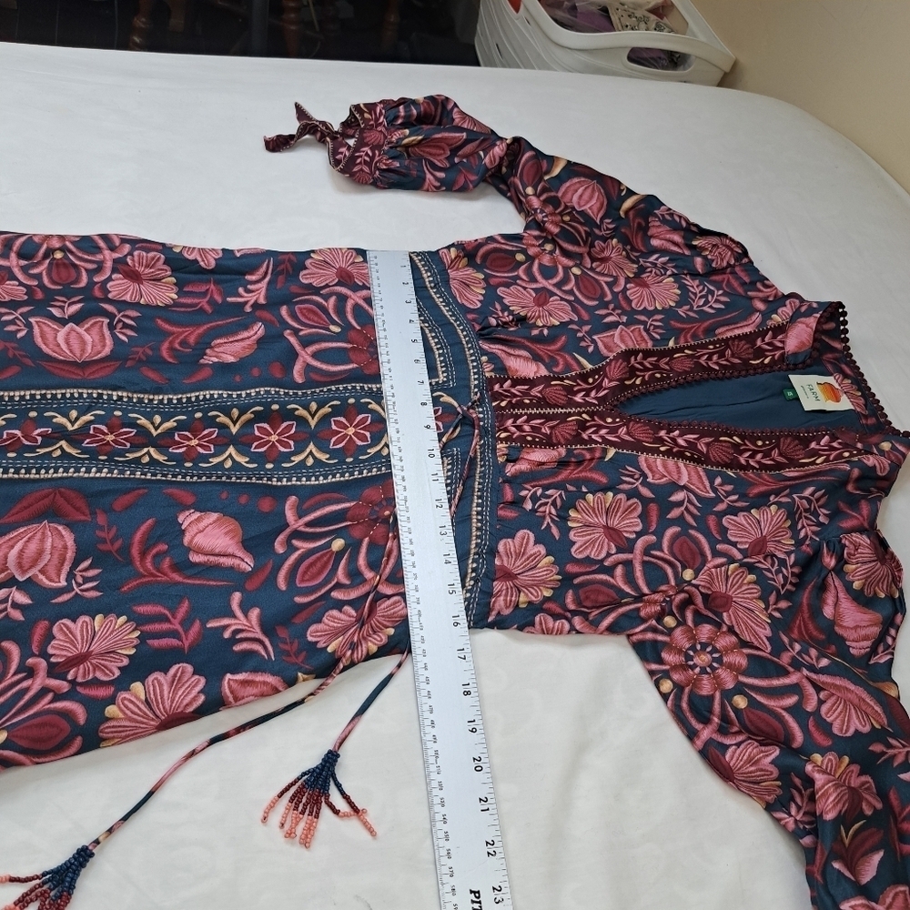 Farm Rio Seashell Tapestry Printed 3/4-Sleeve Maxi Dress Size XS - Picture 12 of 14